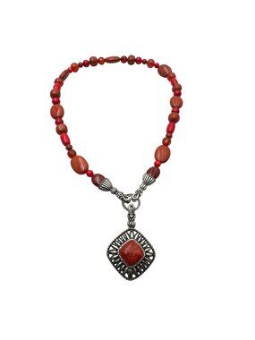 Carolyn Pollack Necklace Red Coral Gemstone Enhancer Pendant Sterling Silver